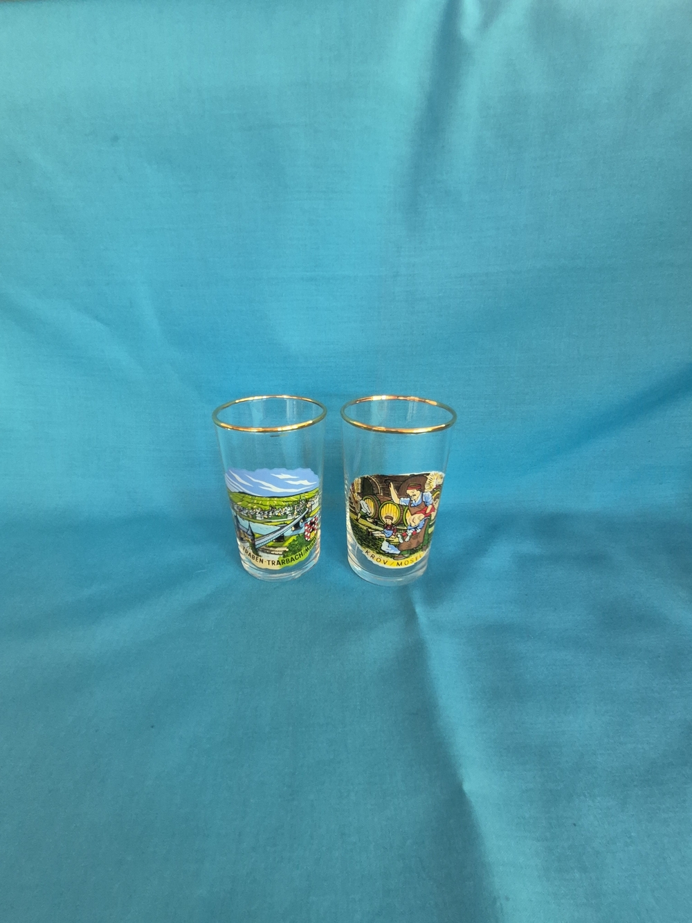 Germany Krov Mosel Shot Glass Set of 2 Vintage Naked Butt Wine Vineyard 2 1/2 oz